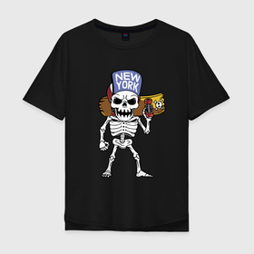Мужская футболка хлопок Oversize с принтом Cool skater в Санкт-Петербурге, 100% хлопок | свободный крой, круглый ворот, “спинка” длиннее передней части | bones | hype | jaw | new york | skateboard | skater | skull | teeth | кости | нью   йорк | скейтборд | хайп | череп