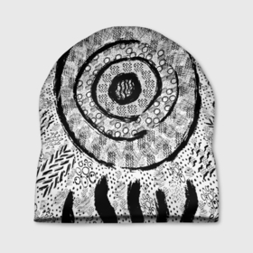 Шапка 3D с принтом Наскальные узоры в Тюмени, 100% полиэстер | универсальный размер, печать по всей поверхности изделия | абстрактная | белая | белый | паттерн | узоры | черная | черно белая | черно белый | черный