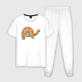 Мужская пижама хлопок с принтом Черепашка  Черепаха , 100% хлопок | брюки и футболка прямого кроя, без карманов, на брюках мягкая резинка на поясе и по низу штанин
 | маленькая | милая | панцирь | черепаха | черепашка