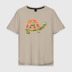 Мужская футболка хлопок Oversize с принтом Черепашка  Черепаха в Екатеринбурге, 100% хлопок | свободный крой, круглый ворот, “спинка” длиннее передней части | маленькая | милая | панцирь | черепаха | черепашка