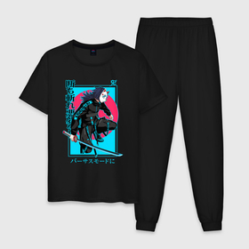 Мужская пижама хлопок с принтом Kisatsutai   Hasira Tomioka. в Курске, 100% хлопок | брюки и футболка прямого кроя, без карманов, на брюках мягкая резинка на поясе и по низу штанин
 | Тематика изображения на принте: anime | demon cleaver | demon slayer | hasira tomioka | hieroglyphs | japanese comic | kisatsutai | manga | ninja | warrior | аниме | воин | иероглифы | клинок рассекающий демонов | корпус бойни демонов | манга | ниндзя | хасира томиока |