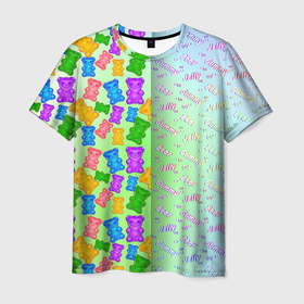 Мужская футболка 3D с принтом Желейные мишки в Курске, 100% полиэфир | прямой крой, круглый вырез горловины, длина до линии бедер | bears | candy | gummy | jelly | желе | конфеты | мишка | сладости