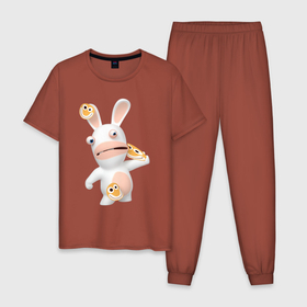Мужская пижама хлопок с принтом Бешеный кролик и стикеры в Белгороде, 100% хлопок | брюки и футболка прямого кроя, без карманов, на брюках мягкая резинка на поясе и по низу штанин
 | animals | cartoons | games | netflix | rabbit | raving rabbids | smile | sticker | ubisoft | бешеные кролики | животные | игры | мультики | нетфликс | смайлик | стикер | юбисофт