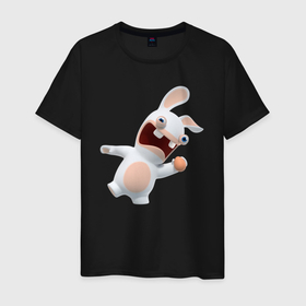Мужская футболка хлопок с принтом Бешеный кролик и яйцо в Тюмени, 100% хлопок | прямой крой, круглый вырез горловины, длина до линии бедер, слегка спущенное плечо. | Тематика изображения на принте: animals | cartoons | egg | games | netflix | rabbit | raving rabbids | ubisoft | бешеные кролики | животные | игры | мультики | нетфликс | юбисофт | яйцо
