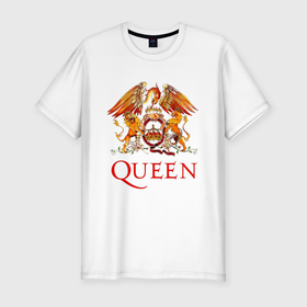 Мужская футболка хлопок Slim с принтом Queen, логотип в Екатеринбурге, 92% хлопок, 8% лайкра | приталенный силуэт, круглый вырез ворота, длина до линии бедра, короткий рукав | queen | quen | rock | брайан мэи | группа queen | группа квин | джон дикон | квин | королева | король | роджер тейлор | рок | фредди меркьюри