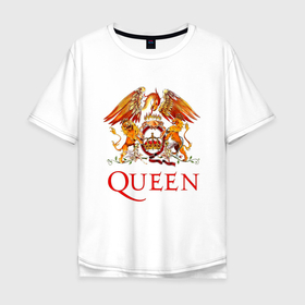 Мужская футболка хлопок Oversize с принтом Queen, логотип в Санкт-Петербурге, 100% хлопок | свободный крой, круглый ворот, “спинка” длиннее передней части | queen | quen | rock | брайан мэи | группа queen | группа квин | джон дикон | квин | королева | король | роджер тейлор | рок | фредди меркьюри