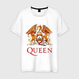 Мужская футболка хлопок с принтом Queen, логотип в Белгороде, 100% хлопок | прямой крой, круглый вырез горловины, длина до линии бедер, слегка спущенное плечо. | queen | quen | rock | брайан мэи | группа queen | группа квин | джон дикон | квин | королева | король | роджер тейлор | рок | фредди меркьюри