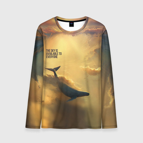 Мужской лонгслив 3D с принтом never surrender   кит в Тюмени, 100% полиэстер | длинные рукава, круглый вырез горловины, полуприлегающий силуэт | Тематика изображения на принте: арт | кит | небо | облака | солнце