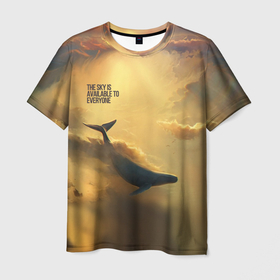 Мужская футболка 3D с принтом never surrender   кит в Курске, 100% полиэфир | прямой крой, круглый вырез горловины, длина до линии бедер | арт | кит | небо | облака | солнце