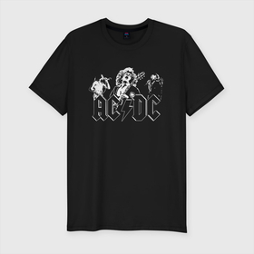 Мужская футболка хлопок Slim с принтом AC DC Группа в Белгороде, 92% хлопок, 8% лайкра | приталенный силуэт, круглый вырез ворота, длина до линии бедра, короткий рукав | ac | ac dc | acdc | dc | music | rock | ас дс | музыка | рок