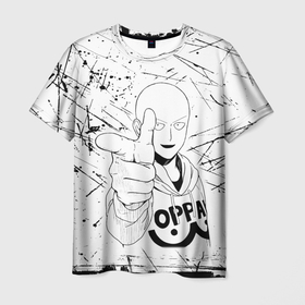Мужская футболка 3D с принтом Сайтама   Saitama , 100% полиэфир | прямой крой, круглый вырез горловины, длина до линии бедер | one | one punch man | onepunch man | saitama | аниме | анимэ | ван панч мен | ванпанчмен | комикс | манга | сайтама