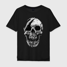 Мужская футболка хлопок Oversize с принтом Наикрутейший черепок в Новосибирске, 100% хлопок | свободный крой, круглый ворот, “спинка” длиннее передней части | bones | fangs | grin | horror | hype | jaw | skull | клыки | кости | оскал | пасть | ужас | хайп | череп