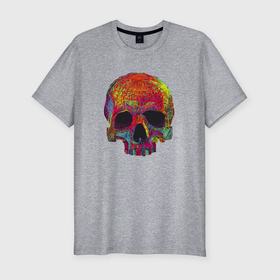 Мужская футболка хлопок Slim с принтом Cool color skull , 92% хлопок, 8% лайкра | приталенный силуэт, круглый вырез ворота, длина до линии бедра, короткий рукав | Тематика изображения на принте: color | hype | neon | skull | неон | хайп | цвет | череп