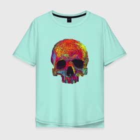Мужская футболка хлопок Oversize с принтом Cool color skull , 100% хлопок | свободный крой, круглый ворот, “спинка” длиннее передней части | Тематика изображения на принте: color | hype | neon | skull | неон | хайп | цвет | череп