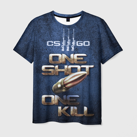 Мужская футболка 3D с принтом One Shot One Kill   CS GO в Новосибирске, 100% полиэфир | прямой крой, круглый вырез горловины, длина до линии бедер | awp | cs go | standoff | standoff2 | авп | выстрел | контра | контры | кс го | кс гоу | кска | кээска | менты | надпись | оружие | пуля | снайпер | снайперка | спецназ | стэндофф | стэндофф2 | терры | теры | цитата | цс го