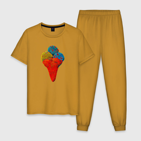 Мужская пижама хлопок с принтом Яркое мороженое рожок   Арт в Тюмени, 100% хлопок | брюки и футболка прямого кроя, без карманов, на брюках мягкая резинка на поясе и по низу штанин
 | ice cream | детям | мороженое | оранжевый | синий | скетч | яркое
