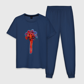 Мужская пижама хлопок с принтом Яркий цветок арт в Екатеринбурге, 100% хлопок | брюки и футболка прямого кроя, без карманов, на брюках мягкая резинка на поясе и по низу штанин
 | детский | летнее настроение | нарисованный | праздник | цветок