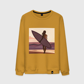 Мужской свитшот хлопок с принтом Девушка серфер в Тюмени, 100% хлопок |  | Тематика изображения на принте: girl | sunshine | surf | девушка | закат | море | серфинг