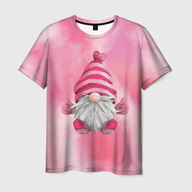 Мужская футболка 3D с принтом Зимний гном в Екатеринбурге, 100% полиэфир | прямой крой, круглый вырез горловины, длина до линии бедер | Тематика изображения на принте: бородатый | гном | гномик | домовой | зима | усатый