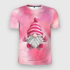 Мужская футболка 3D Slim с принтом Зимний гном в Тюмени, 100% полиэстер с улучшенными характеристиками | приталенный силуэт, круглая горловина, широкие плечи, сужается к линии бедра | бородатый | гном | гномик | домовой | зима | усатый