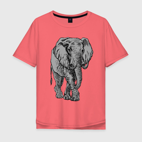 Мужская футболка хлопок Oversize с принтом Огромный могучий слон в Кировске, 100% хлопок | свободный крой, круглый ворот, “спинка” длиннее передней части | ears | elephant | giant | tusks | бивни | гигант | слон | уши