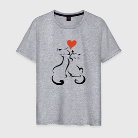Мужская футболка хлопок с принтом Влюбленные котэ в Белгороде, 100% хлопок | прямой крой, круглый вырез горловины, длина до линии бедер, слегка спущенное плечо. | для влюбленных | котики | котэ | кошки