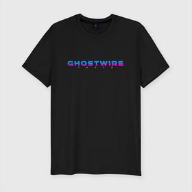 Мужская футболка хлопок Slim с принтом GhostWire: Tokyo (Color Logo) , 92% хлопок, 8% лайкра | приталенный силуэт, круглый вырез ворота, длина до линии бедра, короткий рукав | game | ghostwire | japan | tokyo | гоствайр | игра | логотип | токио | ужасы | хоррор | япония