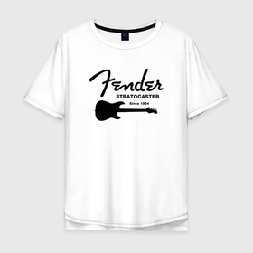 Мужская футболка хлопок Oversize с принтом FENDER STRATOCASTER   ФЕНДЕР СТРАТОКАСТЕР в Тюмени, 100% хлопок | свободный крой, круглый ворот, “спинка” длиннее передней части | Тематика изображения на принте: acoustic | fender | guitar | music | rock | stratocaster | telecaster | акустика | гитара | звук | музыка | рок | струны | телекастер | фендер | электрогитара