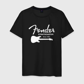 Мужская футболка хлопок с принтом FENDER STRATOCASTER в Тюмени, 100% хлопок | прямой крой, круглый вырез горловины, длина до линии бедер, слегка спущенное плечо. | Тематика изображения на принте: acoustic | fender | guitar | music | rock | stratocaster | telecaster | акустика | гитара | звук | музыка | рок | струны | телекастер | фендер | электрогитара