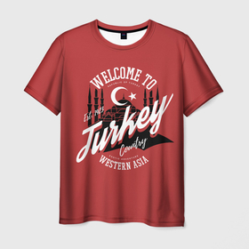 Мужская футболка 3D с принтом Турция   (Turkey) в Белгороде, 100% полиэфир | прямой крой, круглый вырез горловины, длина до линии бедер | Тематика изображения на принте: ankara | antalya | camel | egypt | istanbul | ottoman | palms | rahat lokum | sultan | tourism | turkey | turks | vacation | анкара | анталия | верблюд | египет | курорт | османская империя | отпуск | пальмы | рахат лукум | стамбул | страна | султан | тур