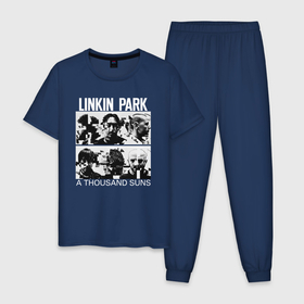 Мужская пижама хлопок с принтом LINKIN PARK. A THOUSAND SUNS , 100% хлопок | брюки и футболка прямого кроя, без карманов, на брюках мягкая резинка на поясе и по низу штанин
 | benington | chester | grunge | hardcore | linkin park | metal | mike shinoda | music | punk | rock | suns | thousand | бенингтон | гранж | линкин парк | метал | музыка | панк | рок | честер