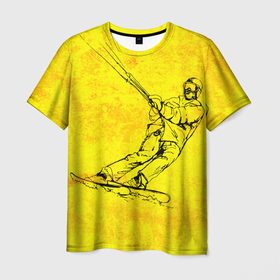 Мужская футболка 3D с принтом Кайтер на лыжах в Тюмени, 100% полиэфир | прямой крой, круглый вырез горловины, длина до линии бедер | freeride | kite | kitewing | ski | snowkite | snowkiting | кайт | кайтинг | лыжи | сноукайтинг | экстрим