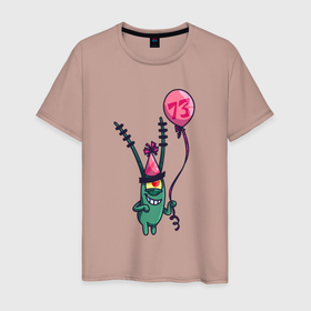 Мужская футболка хлопок с принтом Планктон с шариком в Новосибирске, 100% хлопок | прямой крой, круглый вырез горловины, длина до линии бедер, слегка спущенное плечо. | веселье | мультик | планктон | рисунок | спанч боб | улыбка | шарик