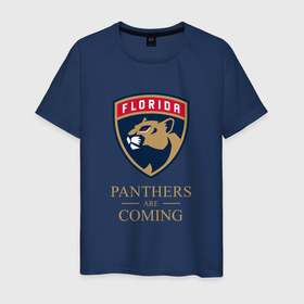 Мужская футболка хлопок с принтом Panthers are coming   Florida Panthers   Флорида Пантерз , 100% хлопок | прямой крой, круглый вырез горловины, длина до линии бедер, слегка спущенное плечо. | florida | florida panthers | hockey | nhl | panters | panthers | usa | нхл | пантерз | спорт | сша | флорида | флорида пантерз | хоккей | шайба