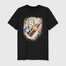 Мужская футболка хлопок Slim с принтом Nuka Cola, Fallout , 92% хлопок, 8% лайкра | приталенный силуэт, круглый вырез ворота, длина до линии бедра, короткий рукав | bottle | dude | fallout | hype | videogame | бутылка | видеоигра | хайп | чувак