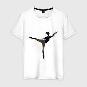 Мужская футболка хлопок с принтом Балеринка в Белгороде, 100% хлопок | прямой крой, круглый вырез горловины, длина до линии бедер, слегка спущенное плечо. | балерина | балет | в танце | девушка | танец | танцует