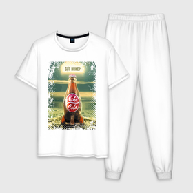 Мужская пижама хлопок с принтом Got Nuke в Тюмени, 100% хлопок | брюки и футболка прямого кроя, без карманов, на брюках мягкая резинка на поясе и по низу штанин
 | bottle | fallout | hype | slogan | videogame | бутылка | видеоигра | слоган | хайп