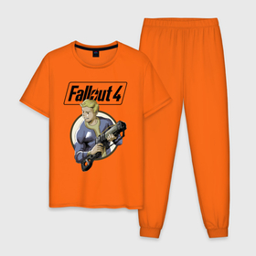 Мужская пижама хлопок с принтом Fallout 4   Hero в Тюмени, 100% хлопок | брюки и футболка прямого кроя, без карманов, на брюках мягкая резинка на поясе и по низу штанин
 | dude | face | fallout 4 | gun | guy | hero | hype | muscles | videogame | видеоигра | герой | лицо | мышцы | парень | ружьё | хайп | чувак