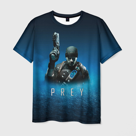 Мужская футболка 3D с принтом Prey 2 blue horror в Тюмени, 100% полиэфир | прямой крой, круглый вырез горловины, длина до линии бедер | horror | prey | space | космический корабль | космос | прей | прэй | страшная игра | ужастик | шутер
