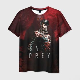Мужская футболка 3D с принтом Prey Dark red в Екатеринбурге, 100% полиэфир | прямой крой, круглый вырез горловины, длина до линии бедер | Тематика изображения на принте: horror | prey | space | космический корабль | космос | прей | прэй | страшная игра | ужастик | шутер