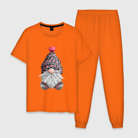 Мужская пижама хлопок с принтом Усатый гномик в Тюмени, 100% хлопок | брюки и футболка прямого кроя, без карманов, на брюках мягкая резинка на поясе и по низу штанин
 | бородатый | гном | гномик | домовой | усатый