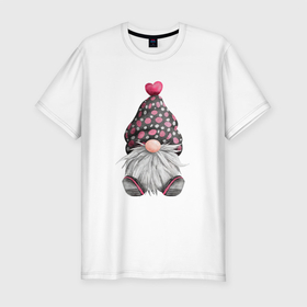 Мужская футболка хлопок Slim с принтом Усатый гномик в Тюмени, 92% хлопок, 8% лайкра | приталенный силуэт, круглый вырез ворота, длина до линии бедра, короткий рукав | бородатый | гном | гномик | домовой | усатый