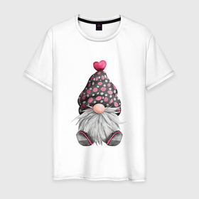 Мужская футболка хлопок с принтом Усатый гномик в Петрозаводске, 100% хлопок | прямой крой, круглый вырез горловины, длина до линии бедер, слегка спущенное плечо. | бородатый | гном | гномик | домовой | усатый