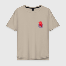 Мужская футболка хлопок Oversize с принтом Сердце в кармане в Тюмени, 100% хлопок | свободный крой, круглый ворот, “спинка” длиннее передней части | анатомия | в кармане | карман | кармашек | медицина | прикол | прикольно | сердечко | сердце