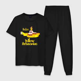 Мужская пижама хлопок с принтом On a Yellow Submarine в Новосибирске, 100% хлопок | брюки и футболка прямого кроя, без карманов, на брюках мягкая резинка на поясе и по низу штанин
 | john lennon | lennon | the beatles | yellow submarine | битлз | битлы | джон леннон | леннон