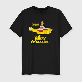 Мужская футболка хлопок Slim с принтом On a Yellow Submarine в Белгороде, 92% хлопок, 8% лайкра | приталенный силуэт, круглый вырез ворота, длина до линии бедра, короткий рукав | Тематика изображения на принте: john lennon | lennon | the beatles | yellow submarine | битлз | битлы | джон леннон | леннон