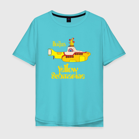 Мужская футболка хлопок Oversize с принтом On a Yellow Submarine в Кировске, 100% хлопок | свободный крой, круглый ворот, “спинка” длиннее передней части | Тематика изображения на принте: john lennon | lennon | the beatles | yellow submarine | битлз | битлы | джон леннон | леннон