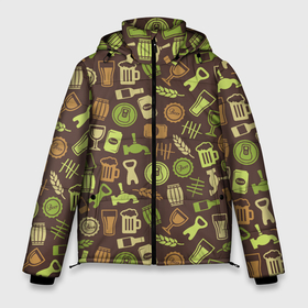 Мужская зимняя куртка 3D с принтом Пивная Символика в Тюмени, верх — 100% полиэстер; подкладка — 100% полиэстер; утеплитель — 100% полиэстер | длина ниже бедра, свободный силуэт Оверсайз. Есть воротник-стойка, отстегивающийся капюшон и ветрозащитная планка. 

Боковые карманы с листочкой на кнопках и внутренний карман на молнии. | alcoh | bar | beer | craft beer | алкаш | балтика | бар | бармен | бокал | бутылка | жигулёвское | закуска | кабак | кафе | кружка | официант | паб