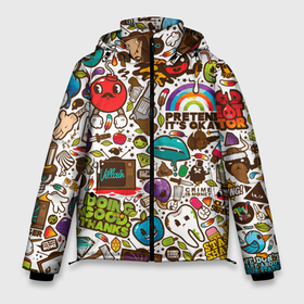 Мужская зимняя куртка 3D с принтом смайл рисунки   арт в Екатеринбурге, верх — 100% полиэстер; подкладка — 100% полиэстер; утеплитель — 100% полиэстер | длина ниже бедра, свободный силуэт Оверсайз. Есть воротник-стойка, отстегивающийся капюшон и ветрозащитная планка. 

Боковые карманы с листочкой на кнопках и внутренний карман на молнии. | Тематика изображения на принте: арт | картинки | смаилы | смайл | фон