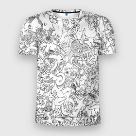 Мужская футболка 3D Slim с принтом Раскрась   одежду в Екатеринбурге, 100% полиэстер с улучшенными характеристиками | приталенный силуэт, круглая горловина, широкие плечи, сужается к линии бедра | линии | раскраска | раскрасьсам | рисунок | чернобелый
